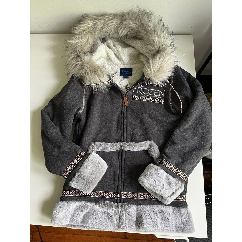 NWT Disney Frozen Broadway Kristoff Sherpa Fleece Fur Hoodie Jacket Gray Size S
